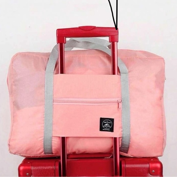 Peachy Pink Nylon Foldable Travel Bag Large Capacity Luggage WaterProof - Picture 1 of 6